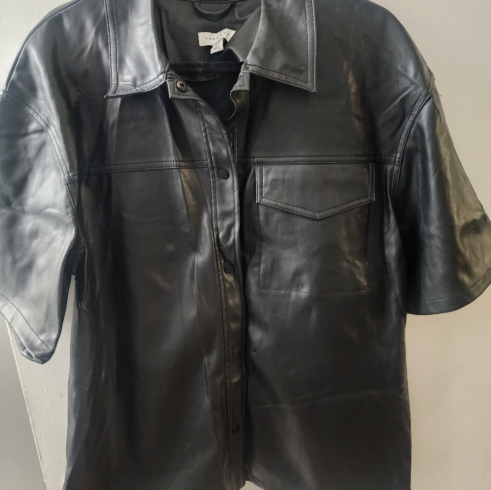 NEW TOP SHOP LEATHER FAUX SHIRT SIZE 12 SNAP CLOSURE
